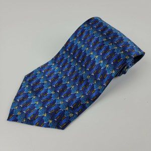 J. Garcia Mens Necktie Tie Blue Fish Print Abstract Wide 100% Silk 59" EUC